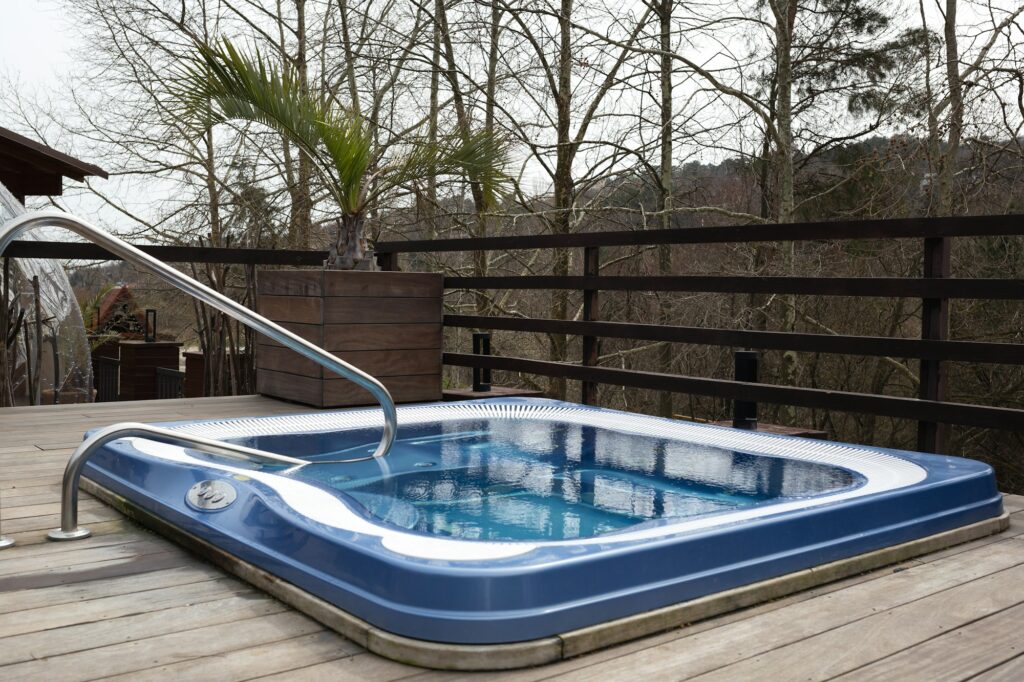 outdoor jacuzzi in eco friendly resort.